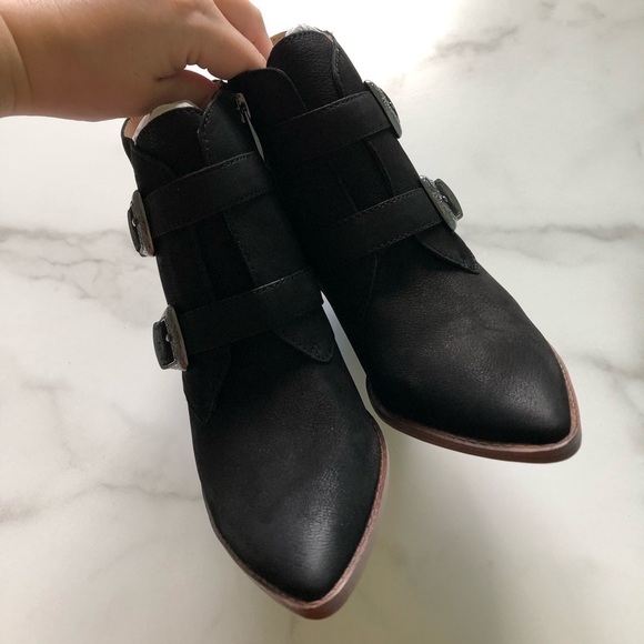 Franco Sarto Granton Block Heel Buckle Black Bootie Size 7 - Picture 5 of 8
